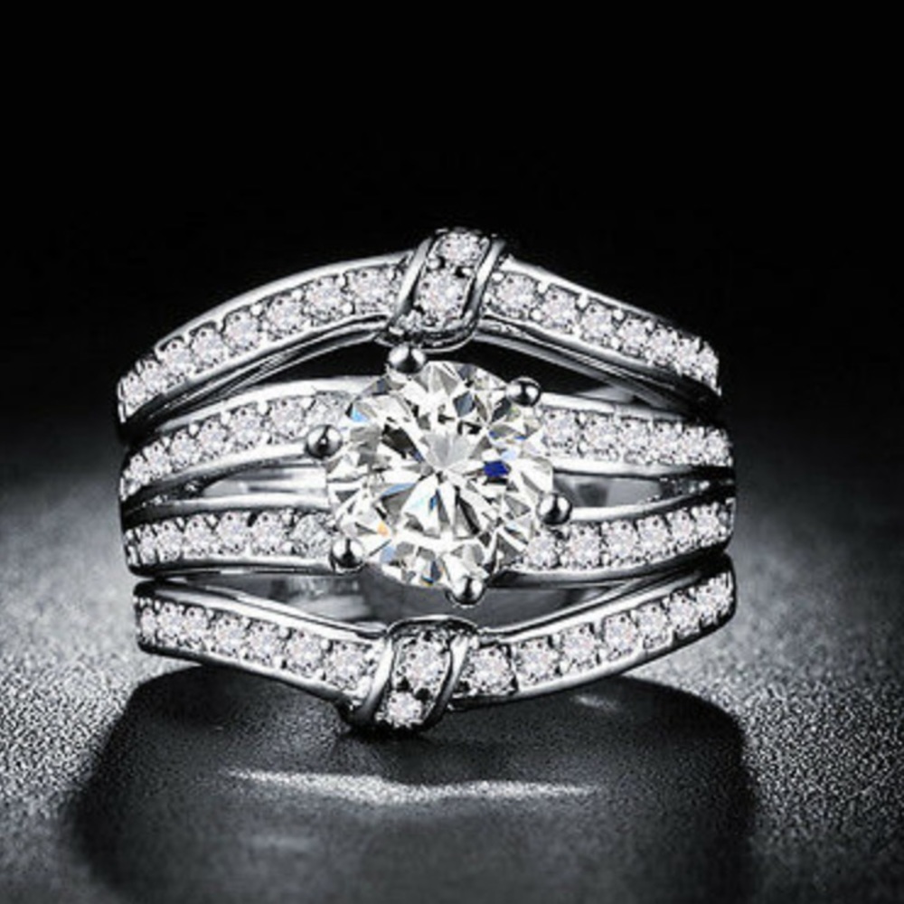 NEW 925 Sterling silver Engagement Diamond ringSet - Picture 1 of 7